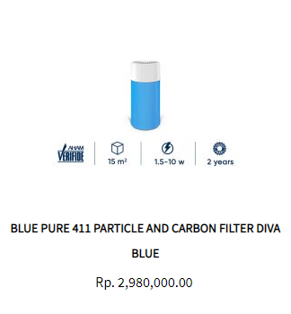 Blueair Air Purifier Blue Pure 411 Particle Activated Carbon