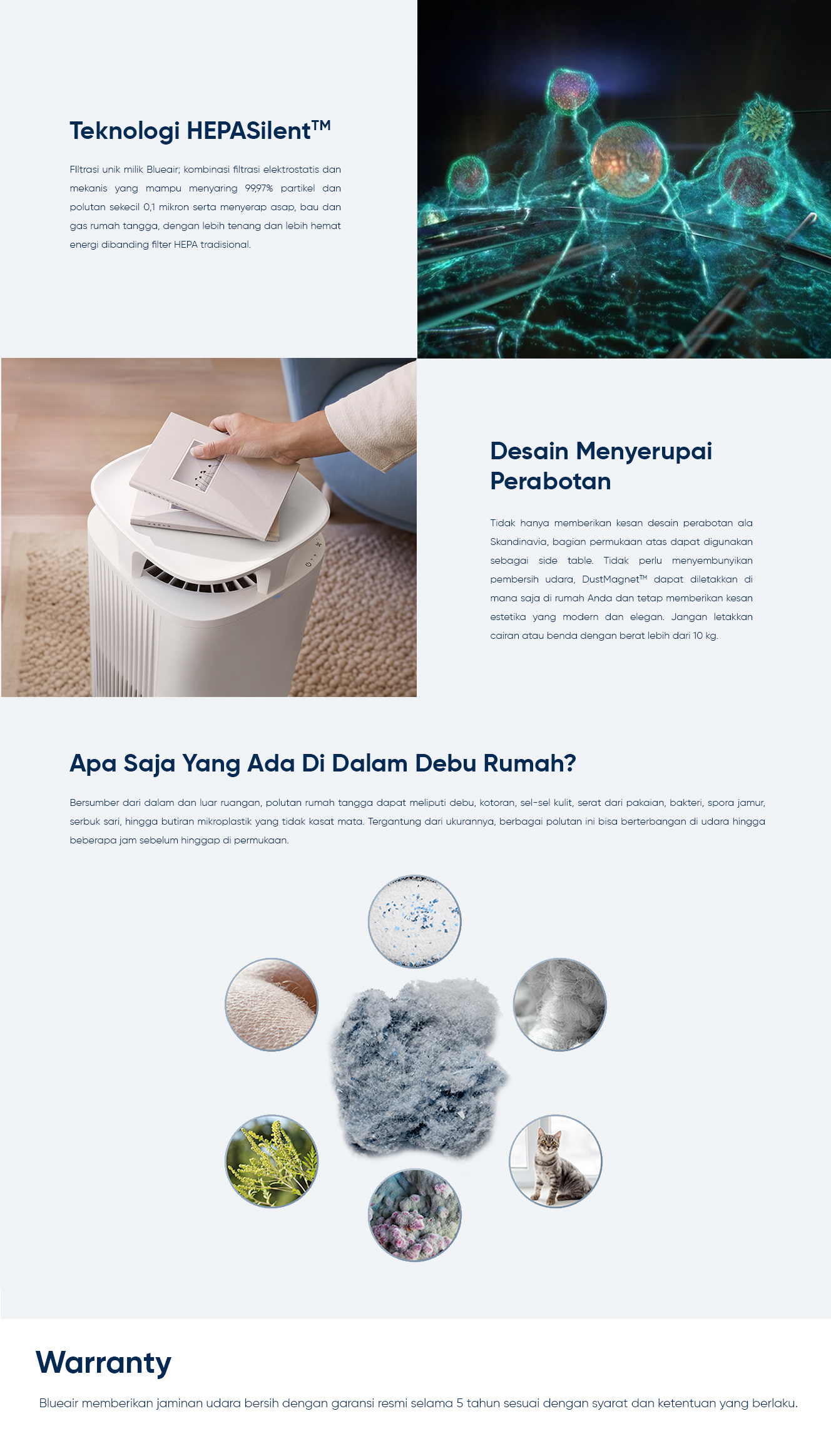 fitur dan teknologi dari air purifier blueair