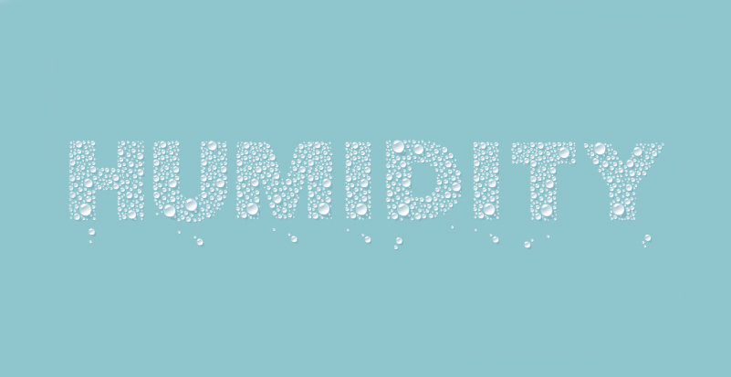 humidity text made of water drops in blue background